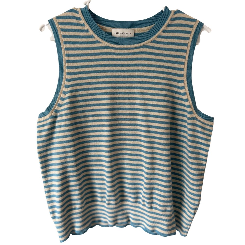 Free Assembly Sleeveless Sweater Top Light Blue and Gray/Beige Stripe Women's XL